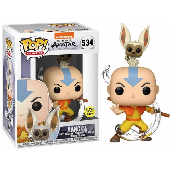 בובת פופ אווטאר אנג עם מומו זוהר בחושך | Funko Pop Avatar Aang and Momo Glows In The Dark 534