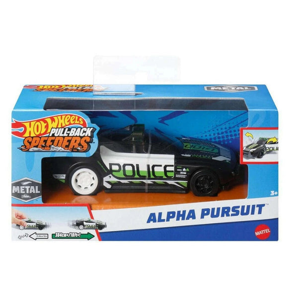 רכב הוט ווילס ניידת משטרה אלפא פרסוט בקנה מידה 1/43 מסדרת הוט ווילס פול-באק ספידרס