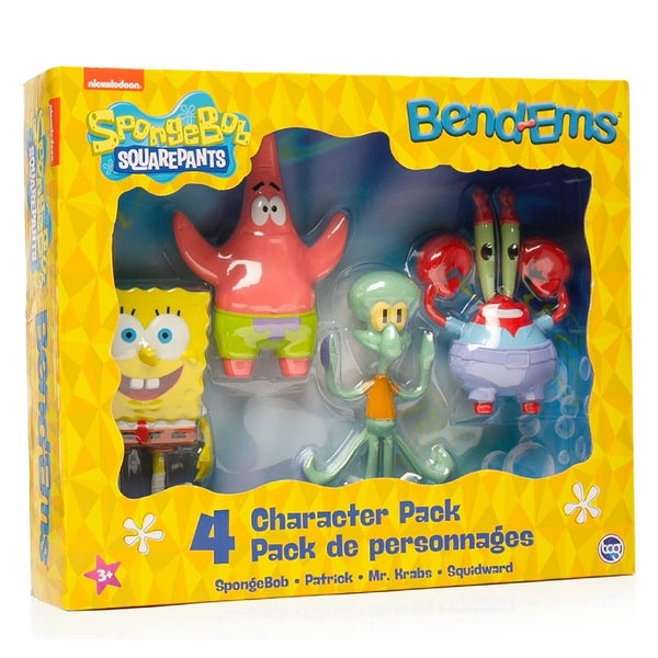 בובספוג מכנסמרובע מארז דמויות גמישות | Bend'ems Spongebob Squarepants Bendable Posable Actions Figures 4 Pack | דמויות וגיבורים | פלאנט איקס | Planet X