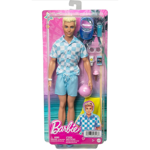 בובת ברבי קן בבגד ים ואביזרי חוף | Blonde Ken Doll With Swim Trunks With Beach Accessories