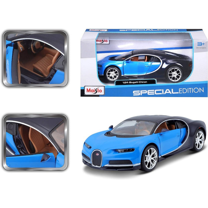 בוגאטי שירון כחול\שחור 1:24 מהדורה מיוחדת | Bugatti Chiron Black And Blue Maisto Special Edition 1:24 | רכבים | פלאנט איקס | Planet X