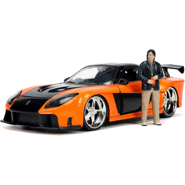 דגם מכונית מאזדה RX-7 VeilSide Fortune מהיר ועצבני טוקיו דריפט כולל דמות האן | Fast And Furious Tokyo Drift Han's Mazda RX-7 VeilSide Fortune With Han Figure