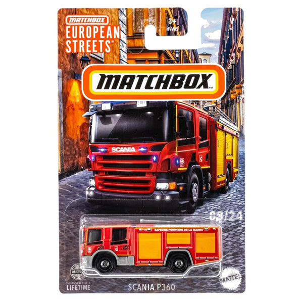 מאצ'בוקס משאית כיבוי אש סקניה P 360 | Matchbox European Streets Series Scania P 360 Fire Engine