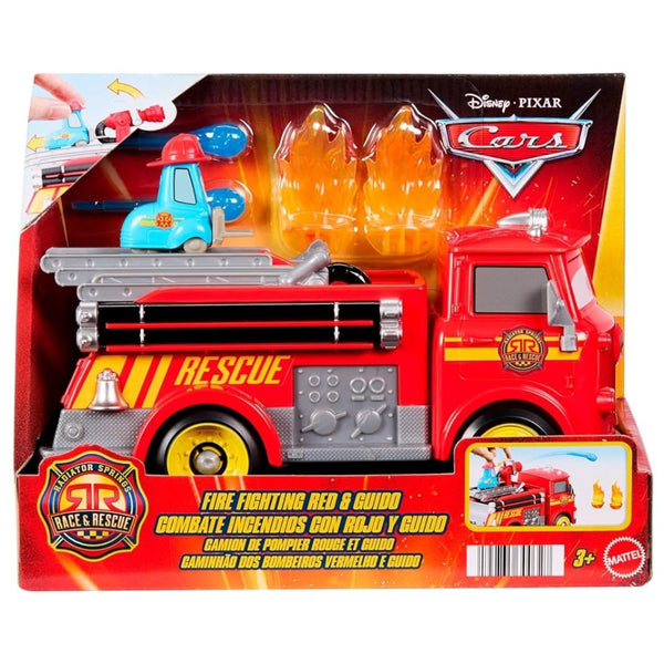 סט מכוניות דיסני פיקסאר רד וגווידו מירוץ וחילוץ ברדיאטור ספרינגס | Disney Pixar Cars Radiator Springs Race & Rescue Fire Fighting Red & Guido