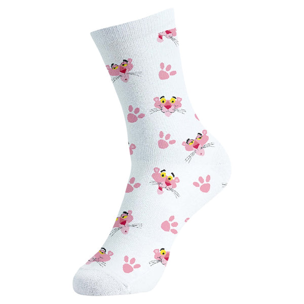 גרביים לבנות מעוצבות הפנתר הורוד | Pink Panther White Socks