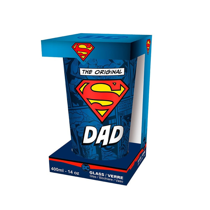 כוס זכוכית סופר אבא סופרמן 400 מ"ל | Superman The Original Super Dad Glass | ספלים וכוסות | פלאנט איקס | Planet X