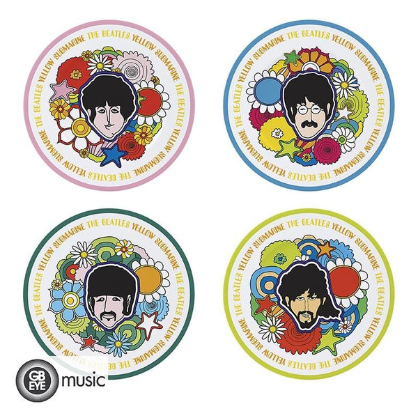 סט צלחות פרחי הצוללת הצהובה של הביטלס | The Beatles Yellow Submarine Flowers Set of 4 Plates | ספלים וכוסות | פלאנט איקס | Planet X