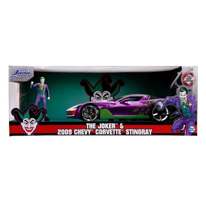 שברולט ג'וקר קורבט 2009 כולל דמות ג'וקר | The Joker And 2009 Chevy Corvette Stingray 1:24 | רכבים | פלאנט איקס | Planet X