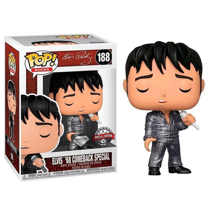 בובת פופ אלביס פרסלי מהדורה מיוחדת | Funko Pop Elvis '68 Comeback Special Diamond Edition 188 | בובת פופ | פלאנט איקס | Planet X